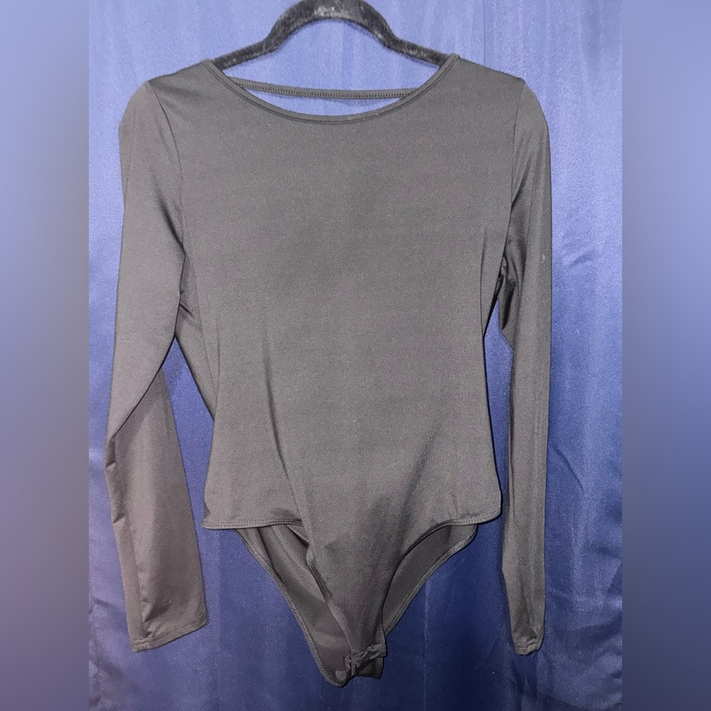 SHEIN Backless Black Long Sleeve Bodysuit 1xl